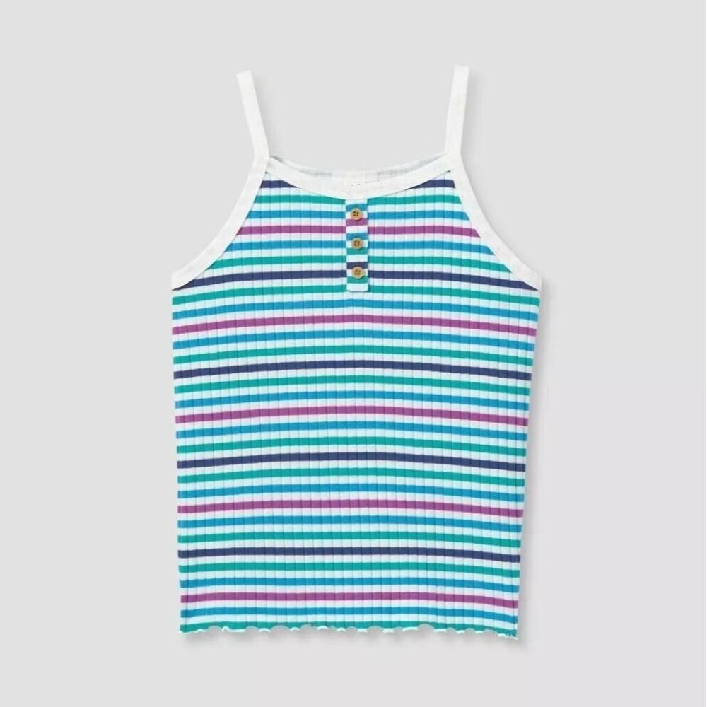 NWT Cat & Jack Girls Summer Tank Top Cool Multicolored Stripe Rib Knit